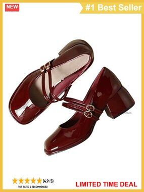 Chunky Low Block Heel Mary Jane Pumps Leather Closed Toe Work Shoes